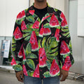 Black Palm Leaf Watermelon Pattern Print Men's Shirt Jacket
