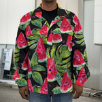Black Palm Leaf Watermelon Pattern Print Men's Shirt Jacket