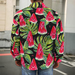 Black Palm Leaf Watermelon Pattern Print Men's Shirt Jacket