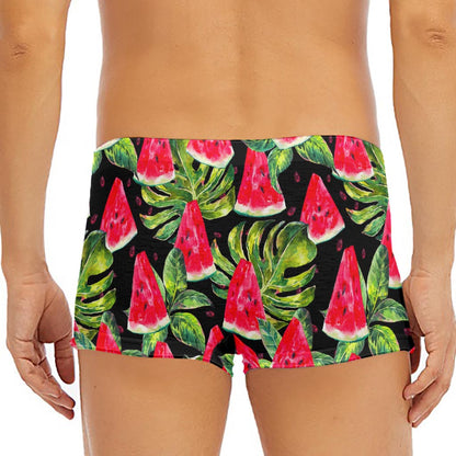 Black Palm Leaf Watermelon Pattern Print Men's Short Boxer Briefs
