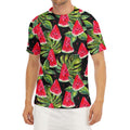 Black Palm Leaf Watermelon Pattern Print Men's Short Sleeve Rash Guard