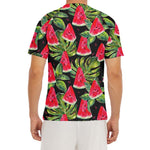 Black Palm Leaf Watermelon Pattern Print Men's Short Sleeve Rash Guard