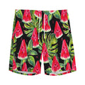 Black Palm Leaf Watermelon Pattern Print Men's Athletic Shorts