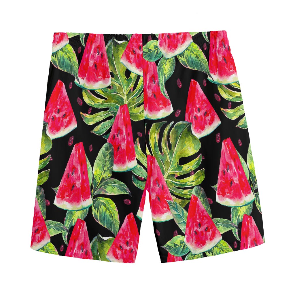 Black Palm Leaf Watermelon Pattern Print Men's Sports Shorts