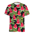 Black Palm Leaf Watermelon Pattern Print Men's Athletic T-Shirt