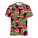 Black Palm Leaf Watermelon Pattern Print Men's Sports T-Shirt