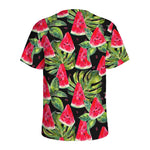 Black Palm Leaf Watermelon Pattern Print Men's Sports T-Shirt