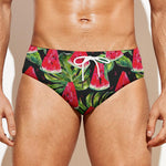 Black Palm Leaf Watermelon Pattern Print Men's Swim Briefs