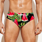 Black Palm Leaf Watermelon Pattern Print Men's Swim Briefs