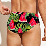 Black Palm Leaf Watermelon Pattern Print Men's Swim Briefs