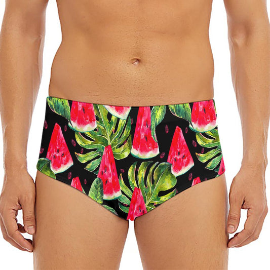 Black Palm Leaf Watermelon Pattern Print Men's Triangle Swim Briefs
