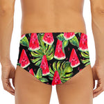 Black Palm Leaf Watermelon Pattern Print Men's Triangle Swim Briefs