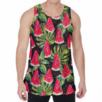 Black Palm Leaf Watermelon Pattern Print Men's Velvet Tank Top