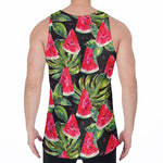 Black Palm Leaf Watermelon Pattern Print Men's Velvet Tank Top