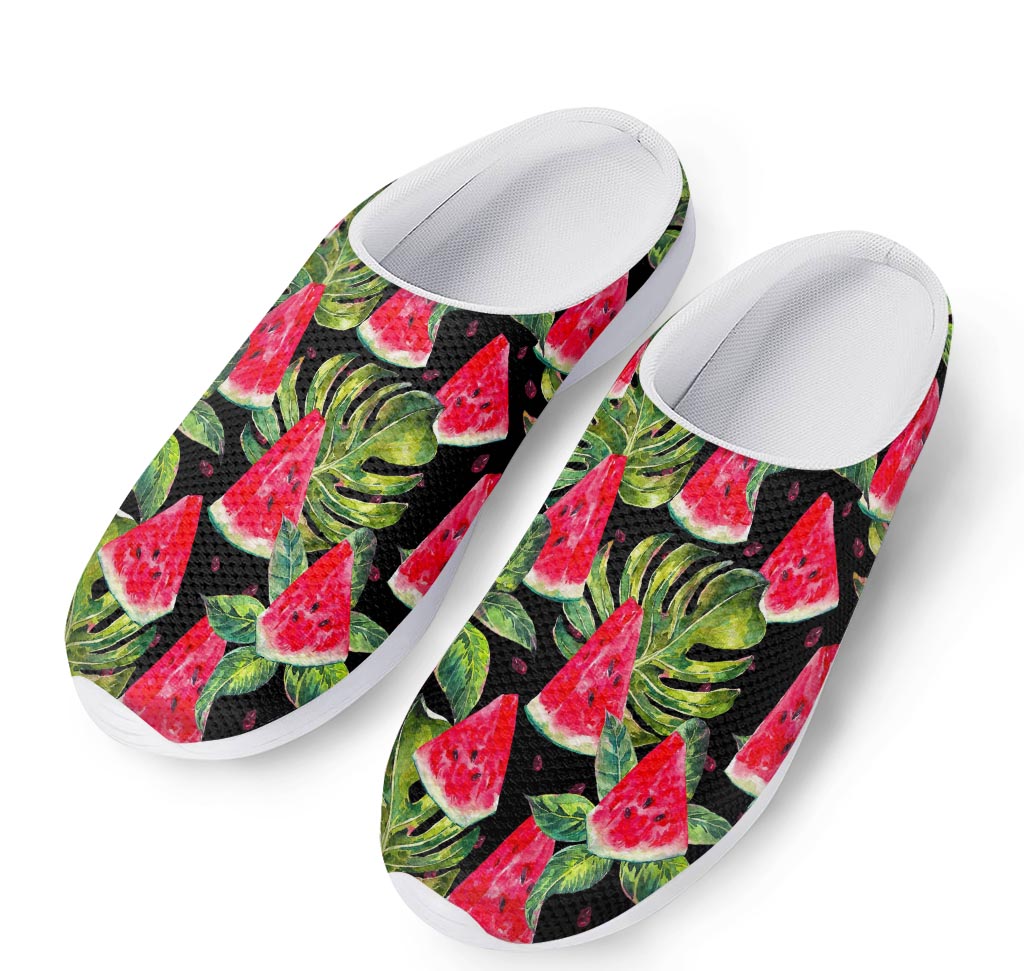 Black Palm Leaf Watermelon Pattern Print Mesh Casual Shoes