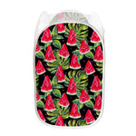 Black Palm Leaf Watermelon Pattern Print Mesh Laundry Hamper
