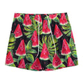 Black Palm Leaf Watermelon Pattern Print Mesh Shorts
