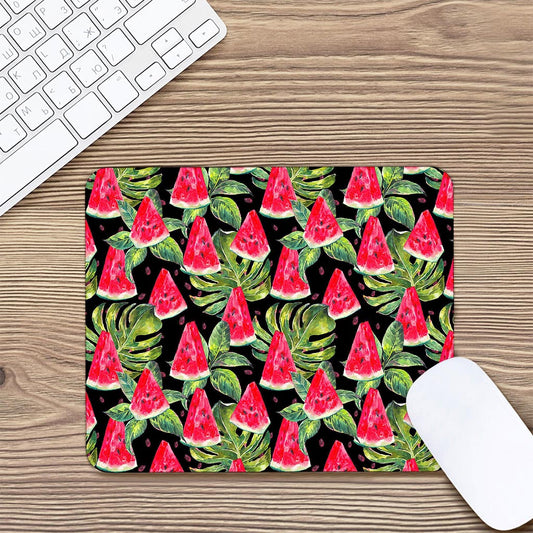 Black Palm Leaf Watermelon Pattern Print Mouse Pad