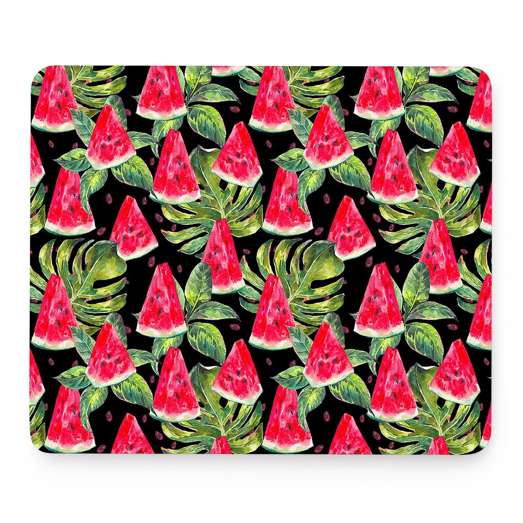Black Palm Leaf Watermelon Pattern Print Mouse Pad