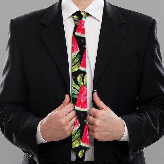 Black Palm Leaf Watermelon Pattern Print Necktie