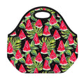Black Palm Leaf Watermelon Pattern Print Neoprene Lunch Bag