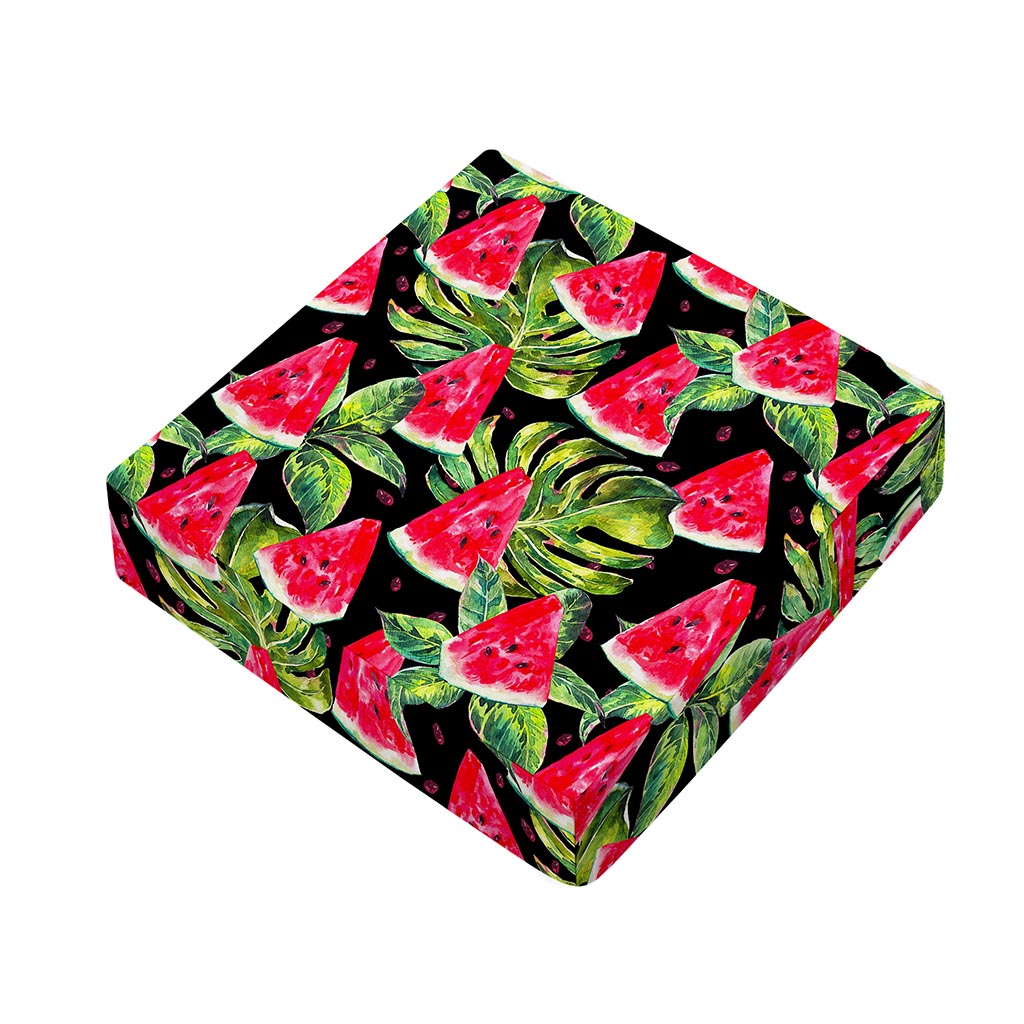 Black Palm Leaf Watermelon Pattern Print Outdoor Seat Cushion Cover