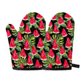 Black Palm Leaf Watermelon Pattern Print Oven Mitts