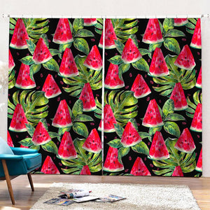 Black Palm Leaf Watermelon Pattern Print Pencil Pleat Curtains