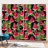 Black Palm Leaf Watermelon Pattern Print Pencil Pleat Curtains
