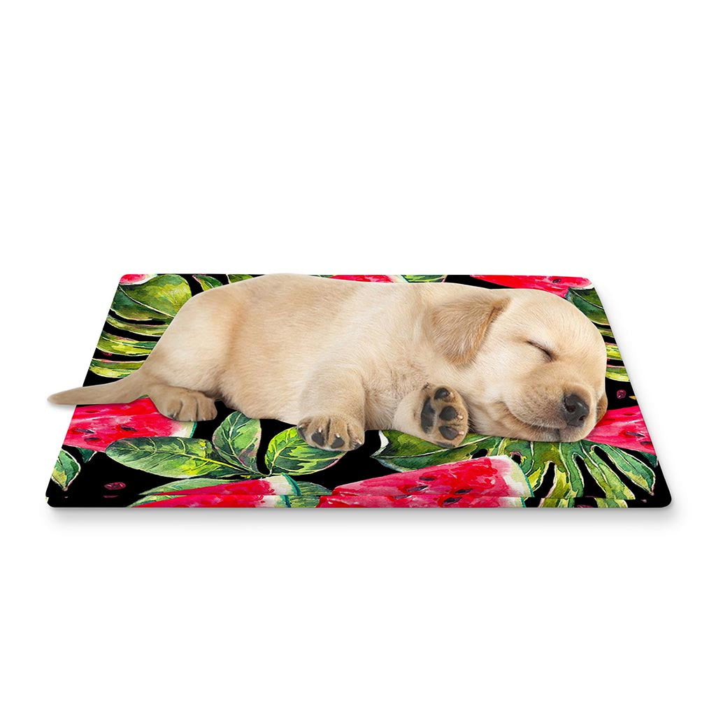 Black Palm Leaf Watermelon Pattern Print Pet Cooling Mat Cover