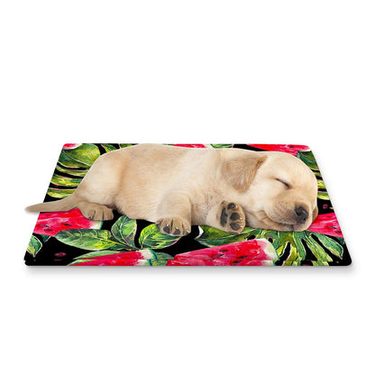 Black Palm Leaf Watermelon Pattern Print Pet Cooling Mat Cover