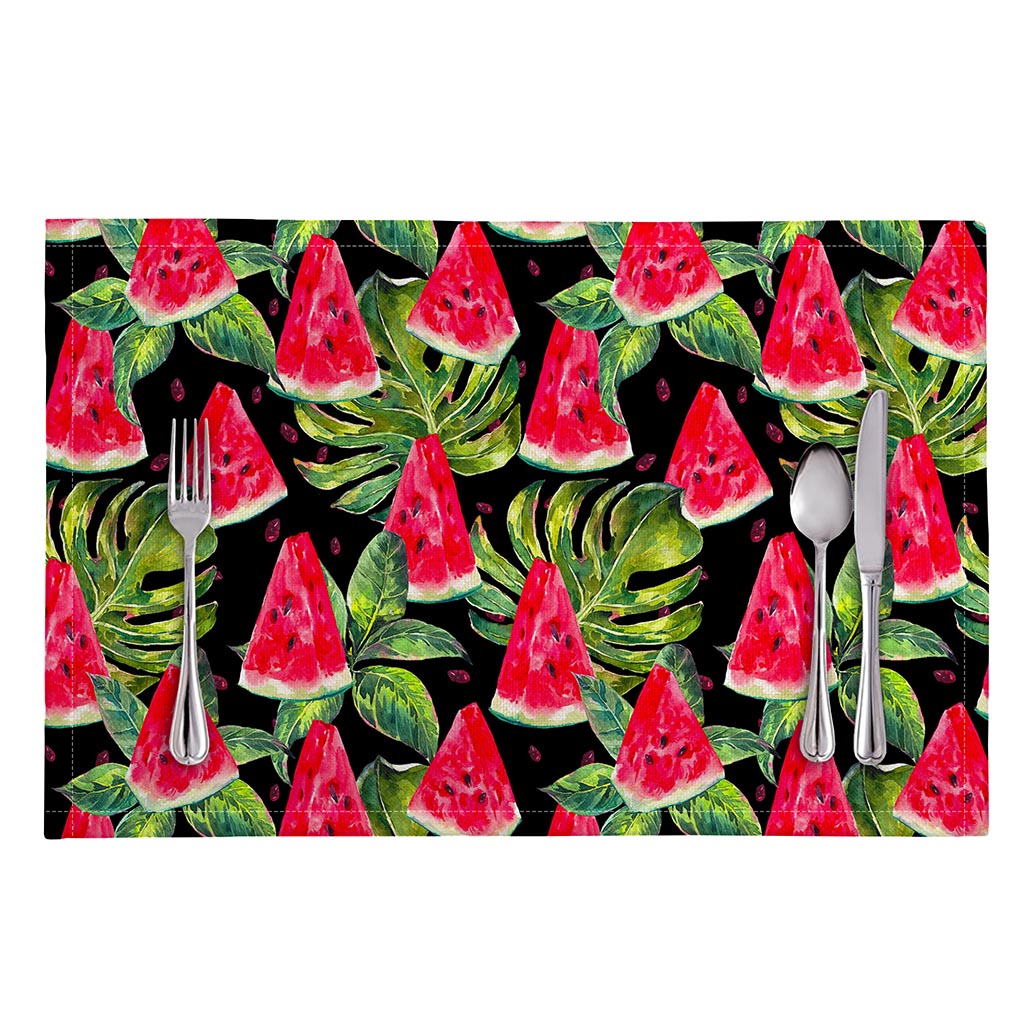 Black Palm Leaf Watermelon Pattern Print Placemat