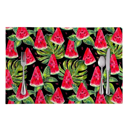Black Palm Leaf Watermelon Pattern Print Placemat