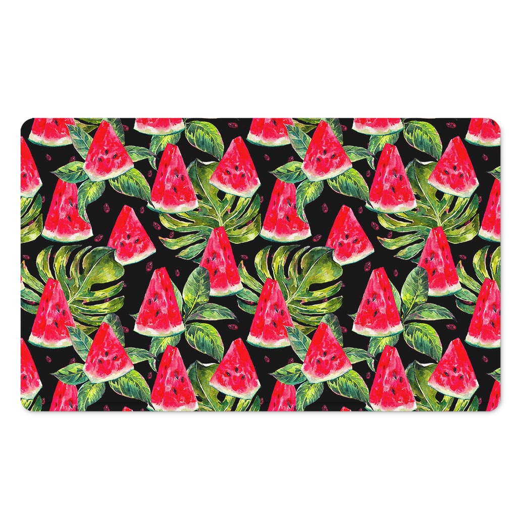 Black Palm Leaf Watermelon Pattern Print Polyester Doormat