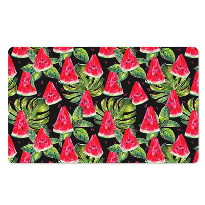 Black Palm Leaf Watermelon Pattern Print Polyester Doormat