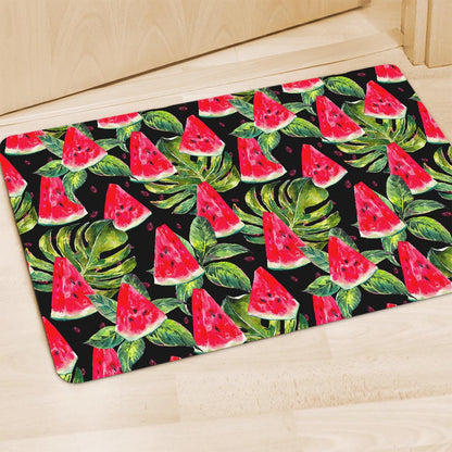 Black Palm Leaf Watermelon Pattern Print Polyester Doormat