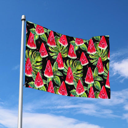 Black Palm Leaf Watermelon Pattern Print Polyester Flag