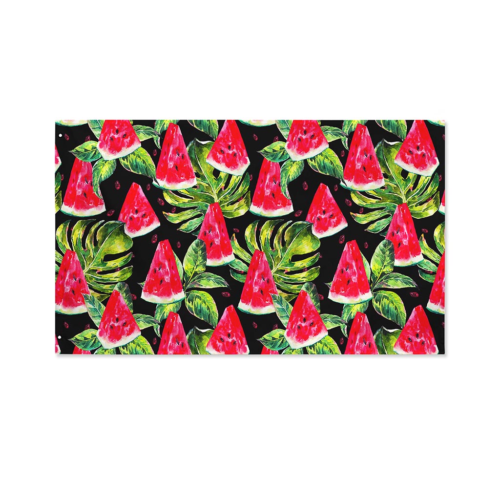 Black Palm Leaf Watermelon Pattern Print Polyester Flag
