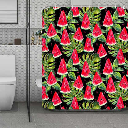 Black Palm Leaf Watermelon Pattern Print Polyester Shower Curtain
