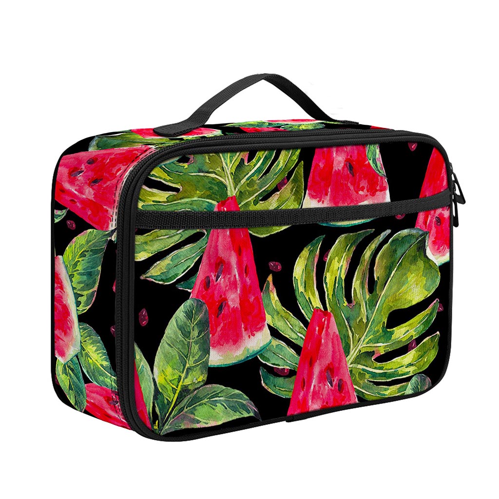 Black Palm Leaf Watermelon Pattern Print Portable Lunch Bag
