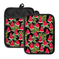 Black Palm Leaf Watermelon Pattern Print Pot Holders With Pocket