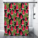Black Palm Leaf Watermelon Pattern Print Premium Shower Curtain