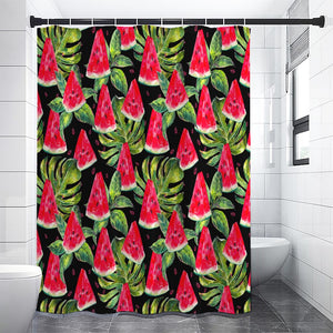 Black Palm Leaf Watermelon Pattern Print Premium Shower Curtain