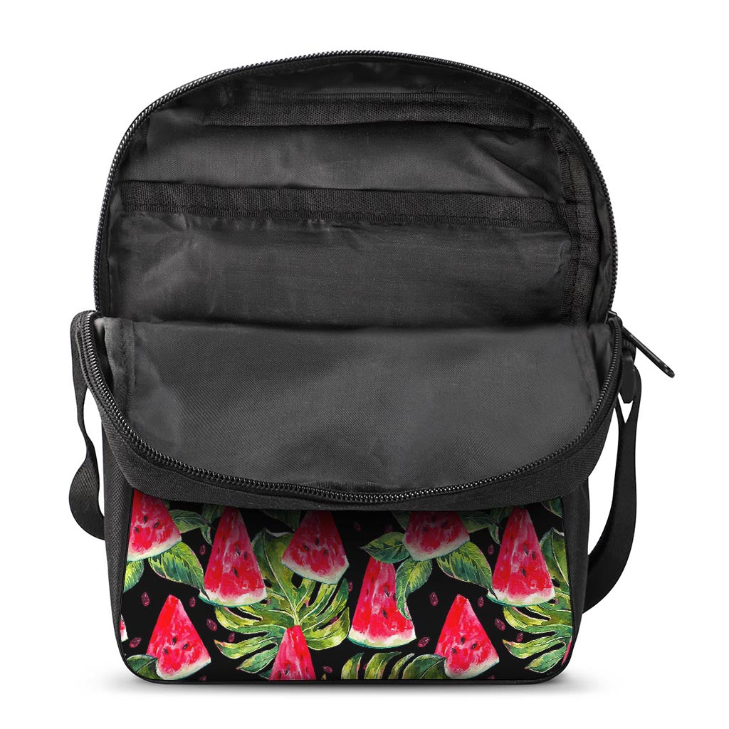 Black Palm Leaf Watermelon Pattern Print Rectangular Crossbody Bag