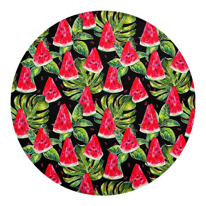 Black Palm Leaf Watermelon Pattern Print Round Blanket