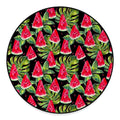 Black Palm Leaf Watermelon Pattern Print Round Floor Mat