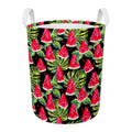 Black Palm Leaf Watermelon Pattern Print Round Laundry Basket