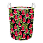Black Palm Leaf Watermelon Pattern Print Round Laundry Basket