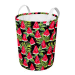 Black Palm Leaf Watermelon Pattern Print Round Laundry Basket
