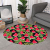 Black Palm Leaf Watermelon Pattern Print Round Rug